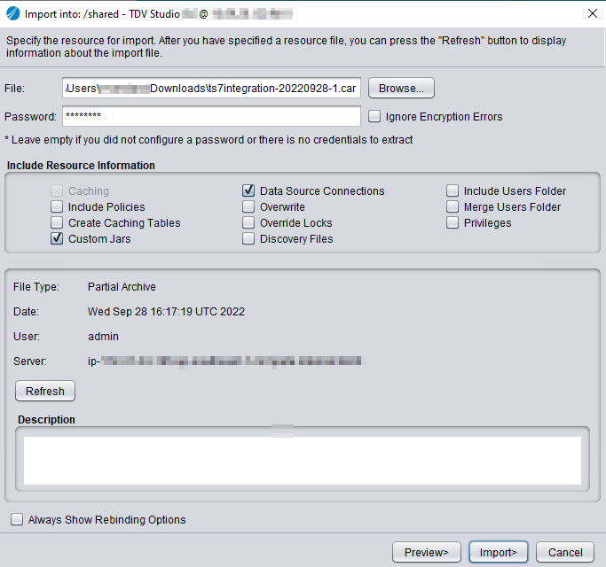 Import into dialog